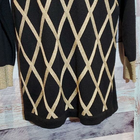 Vintage Gorgeous Black Gold Metallic VNeck Sweater, Suzelle, Sz M - Picture 5 of 9